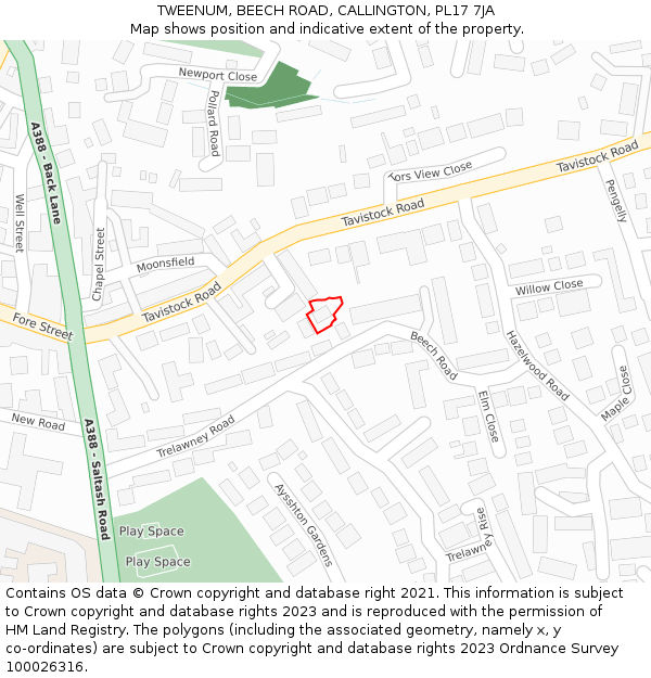 TWEENUM, BEECH ROAD, CALLINGTON, PL17 7JA: Location map and indicative extent of plot