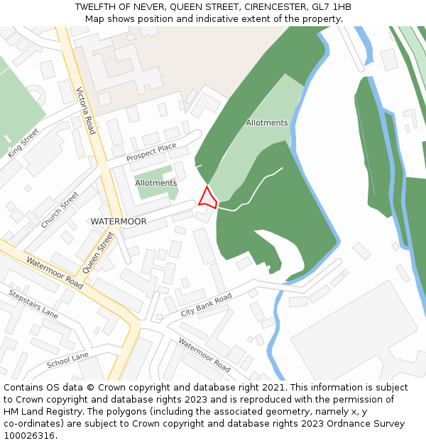 TWELFTH OF NEVER, QUEEN STREET, CIRENCESTER, GL7 1HB: Location map and indicative extent of plot