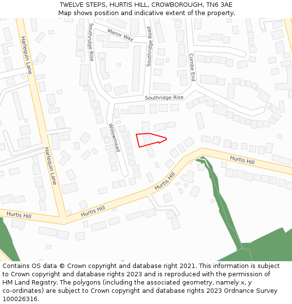 TWELVE STEPS, HURTIS HILL, CROWBOROUGH, TN6 3AE: Location map and indicative extent of plot