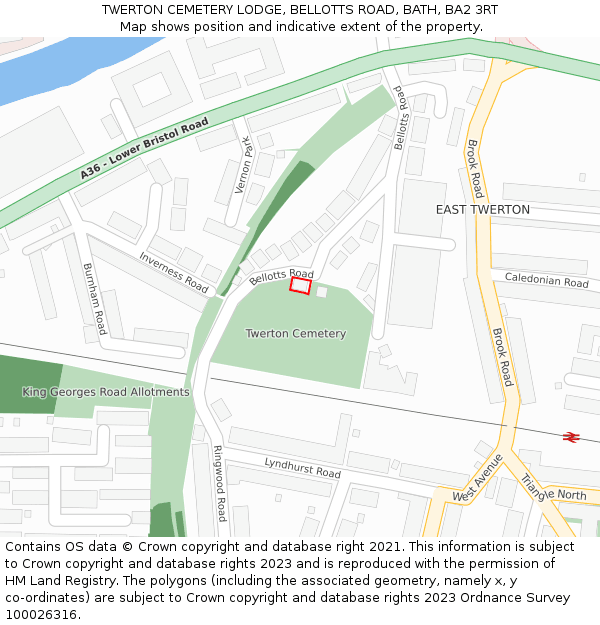 TWERTON CEMETERY LODGE, BELLOTTS ROAD, BATH, BA2 3RT: Location map and indicative extent of plot