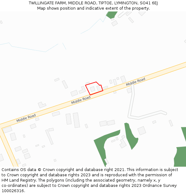TWILLINGATE FARM, MIDDLE ROAD, TIPTOE, LYMINGTON, SO41 6EJ: Location map and indicative extent of plot