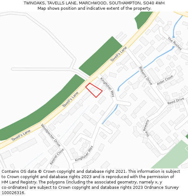 TWINOAKS, TAVELLS LANE, MARCHWOOD, SOUTHAMPTON, SO40 4WH: Location map and indicative extent of plot