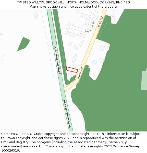 TWISTED WILLOW, SPOOK HILL, NORTH HOLMWOOD, DORKING, RH5 4EG: Location map and indicative extent of plot