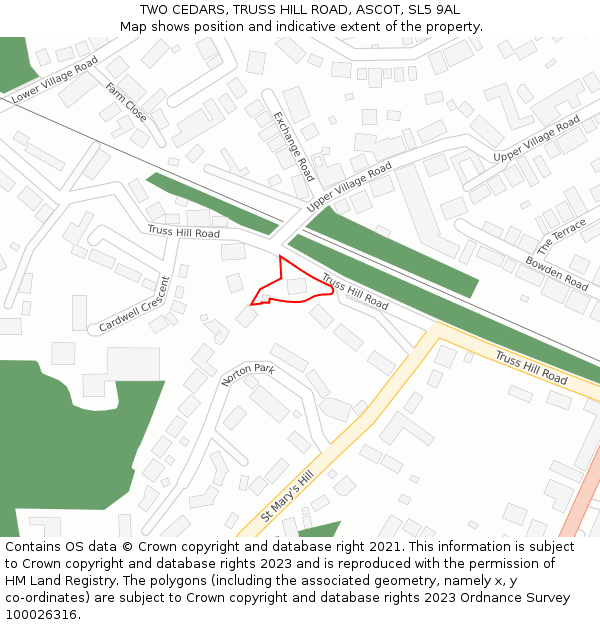 TWO CEDARS, TRUSS HILL ROAD, ASCOT, SL5 9AL: Location map and indicative extent of plot