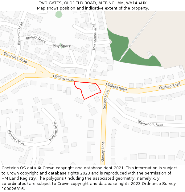 TWO GATES, OLDFIELD ROAD, ALTRINCHAM, WA14 4HX: Location map and indicative extent of plot