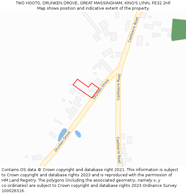 TWO HOOTS, DRUNKEN DROVE, GREAT MASSINGHAM, KING'S LYNN, PE32 2HF: Location map and indicative extent of plot