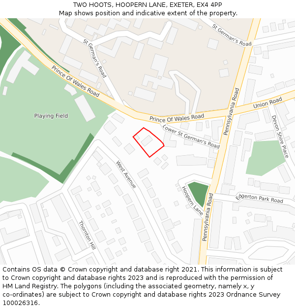 TWO HOOTS, HOOPERN LANE, EXETER, EX4 4PP: Location map and indicative extent of plot