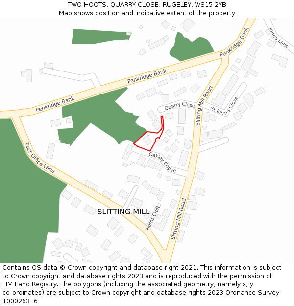 TWO HOOTS, QUARRY CLOSE, RUGELEY, WS15 2YB: Location map and indicative extent of plot