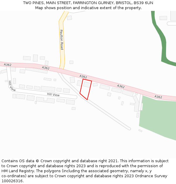 TWO PINES, MAIN STREET, FARRINGTON GURNEY, BRISTOL, BS39 6UN: Location map and indicative extent of plot