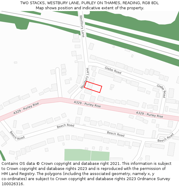 TWO STACKS, WESTBURY LANE, PURLEY ON THAMES, READING, RG8 8DL: Location map and indicative extent of plot