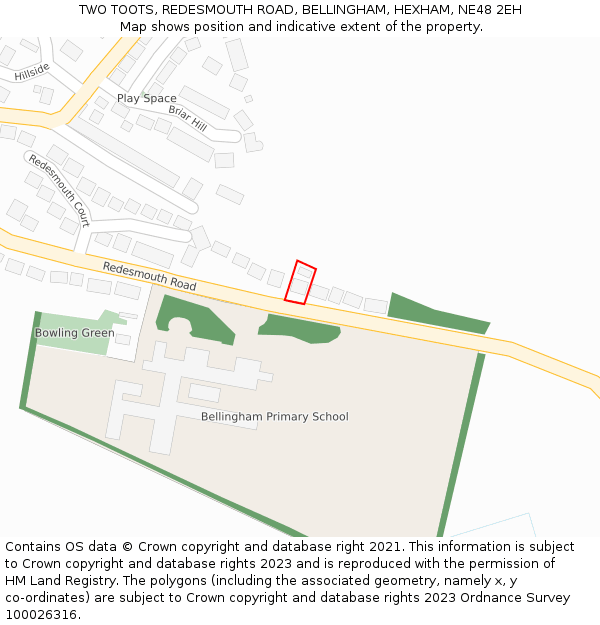 TWO TOOTS, REDESMOUTH ROAD, BELLINGHAM, HEXHAM, NE48 2EH: Location map and indicative extent of plot