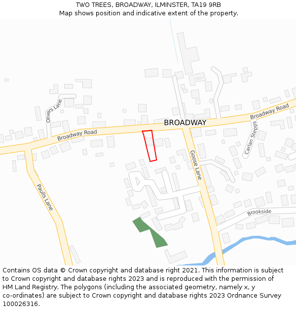 TWO TREES, BROADWAY, ILMINSTER, TA19 9RB: Location map and indicative extent of plot