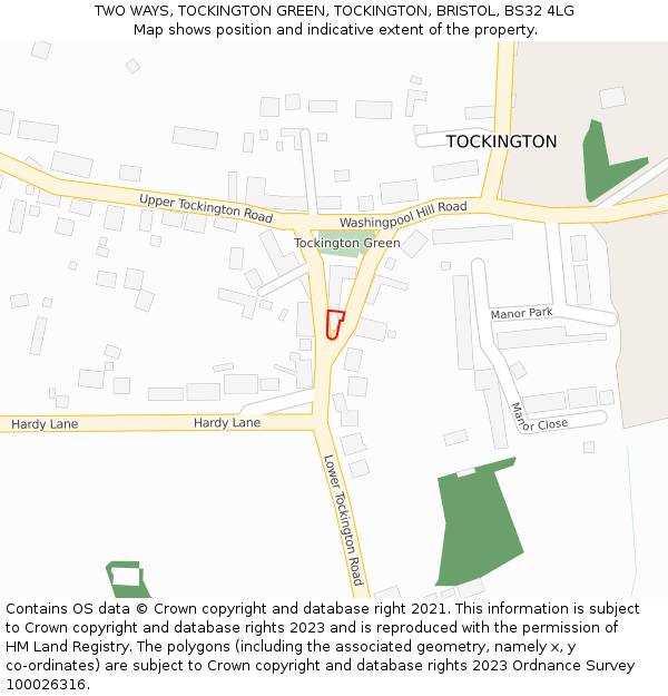 TWO WAYS, TOCKINGTON GREEN, TOCKINGTON, BRISTOL, BS32 4LG: Location map and indicative extent of plot