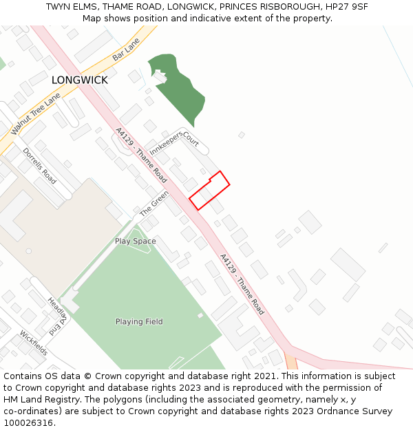 TWYN ELMS, THAME ROAD, LONGWICK, PRINCES RISBOROUGH, HP27 9SF: Location map and indicative extent of plot