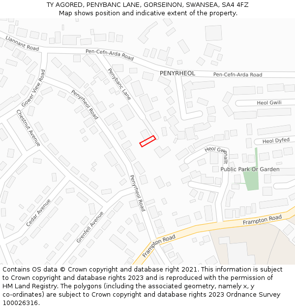 TY AGORED, PENYBANC LANE, GORSEINON, SWANSEA, SA4 4FZ: Location map and indicative extent of plot