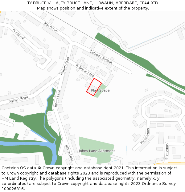 TY BRUCE VILLA, TY BRUCE LANE, HIRWAUN, ABERDARE, CF44 9TD: Location map and indicative extent of plot