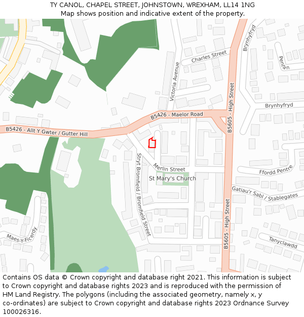 TY CANOL, CHAPEL STREET, JOHNSTOWN, WREXHAM, LL14 1NG: Location map and indicative extent of plot