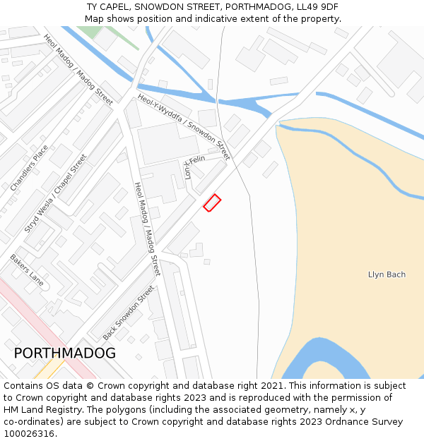 TY CAPEL, SNOWDON STREET, PORTHMADOG, LL49 9DF: Location map and indicative extent of plot