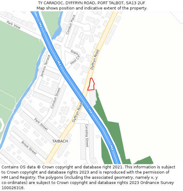 TY CARADOC, DYFFRYN ROAD, PORT TALBOT, SA13 2UF: Location map and indicative extent of plot