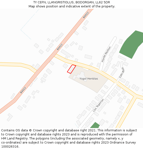 TY CEFN, LLANGRISTIOLUS, BODORGAN, LL62 5DR: Location map and indicative extent of plot