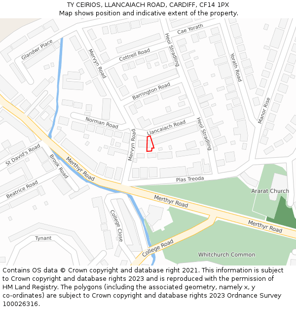 TY CEIRIOS, LLANCAIACH ROAD, CARDIFF, CF14 1PX: Location map and indicative extent of plot