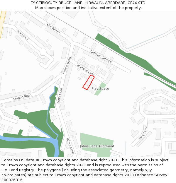 TY CEIRIOS, TY BRUCE LANE, HIRWAUN, ABERDARE, CF44 9TD: Location map and indicative extent of plot