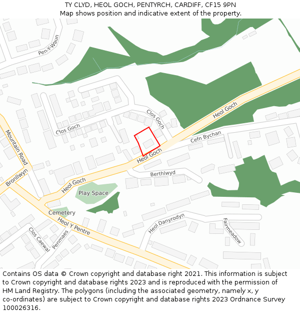 TY CLYD, HEOL GOCH, PENTYRCH, CARDIFF, CF15 9PN: Location map and indicative extent of plot