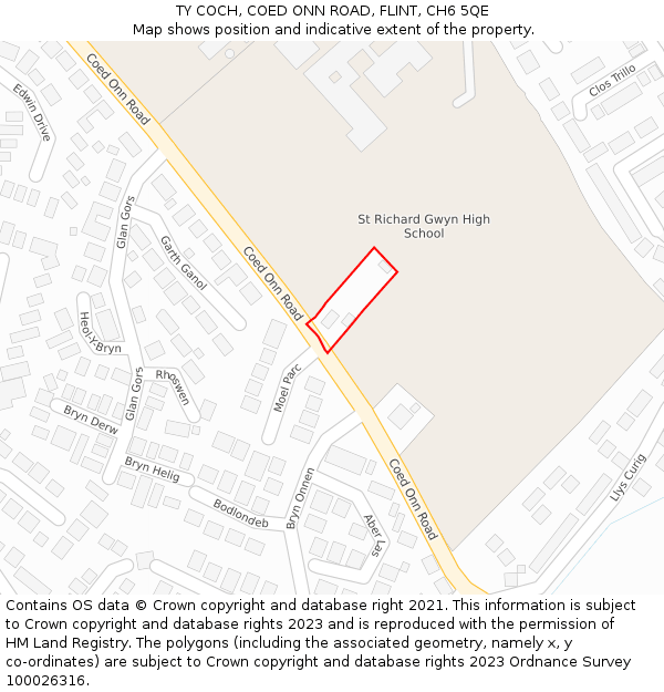TY COCH, COED ONN ROAD, FLINT, CH6 5QE: Location map and indicative extent of plot