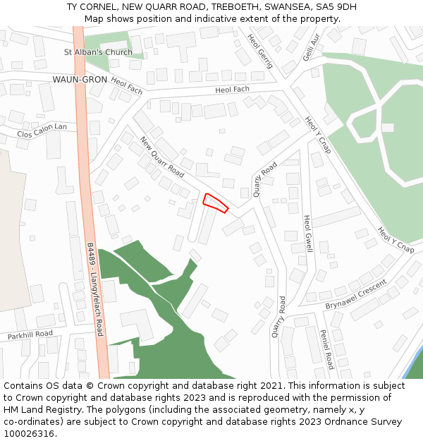 TY CORNEL, NEW QUARR ROAD, TREBOETH, SWANSEA, SA5 9DH: Location map and indicative extent of plot