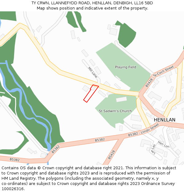 TY CRWN, LLANNEFYDD ROAD, HENLLAN, DENBIGH, LL16 5BD: Location map and indicative extent of plot