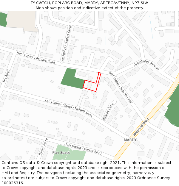 TY CWTCH, POPLARS ROAD, MARDY, ABERGAVENNY, NP7 6LW: Location map and indicative extent of plot