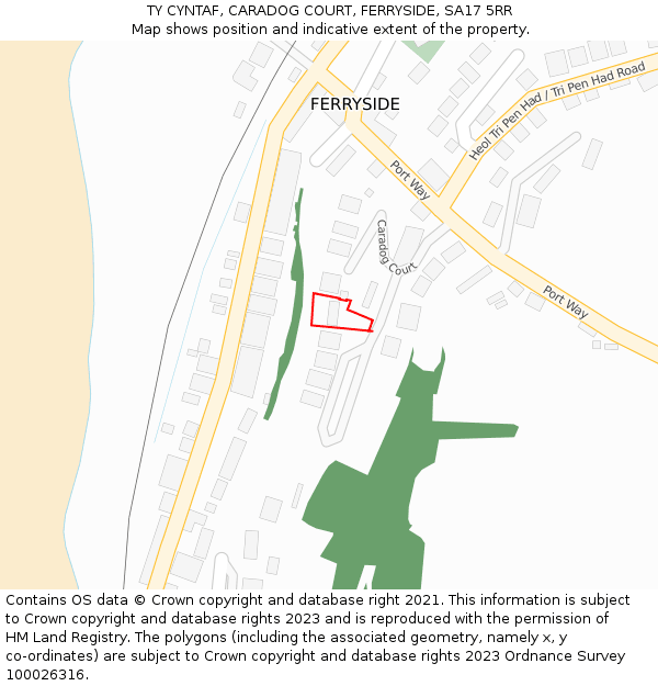 TY CYNTAF, CARADOG COURT, FERRYSIDE, SA17 5RR: Location map and indicative extent of plot