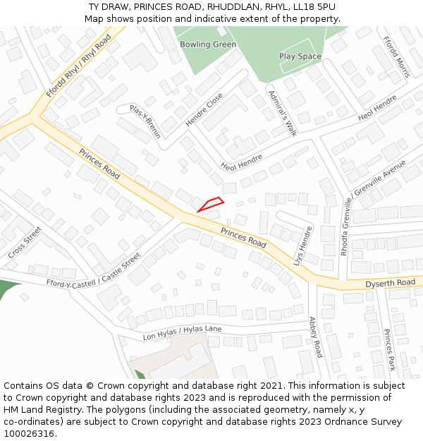 TY DRAW, PRINCES ROAD, RHUDDLAN, RHYL, LL18 5PU: Location map and indicative extent of plot
