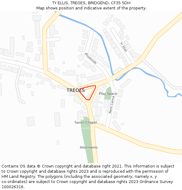TY ELLIS, TREOES, BRIDGEND, CF35 5DH: Location map and indicative extent of plot