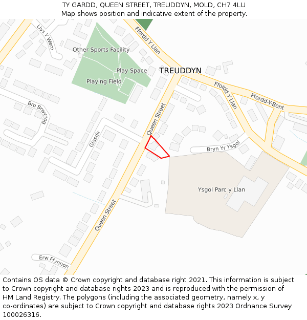 TY GARDD, QUEEN STREET, TREUDDYN, MOLD, CH7 4LU: Location map and indicative extent of plot