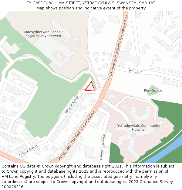 TY GARDD, WILLIAM STREET, YSTRADGYNLAIS, SWANSEA, SA9 1AT: Location map and indicative extent of plot