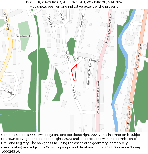 TY GELER, OAKS ROAD, ABERSYCHAN, PONTYPOOL, NP4 7BW: Location map and indicative extent of plot