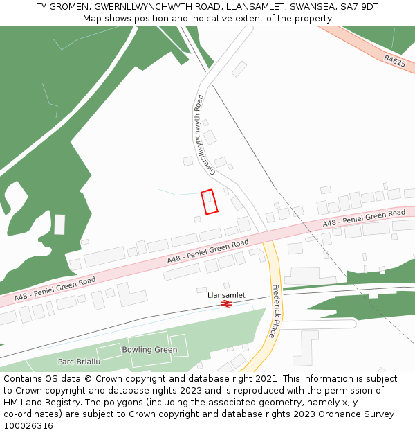 TY GROMEN, GWERNLLWYNCHWYTH ROAD, LLANSAMLET, SWANSEA, SA7 9DT: Location map and indicative extent of plot