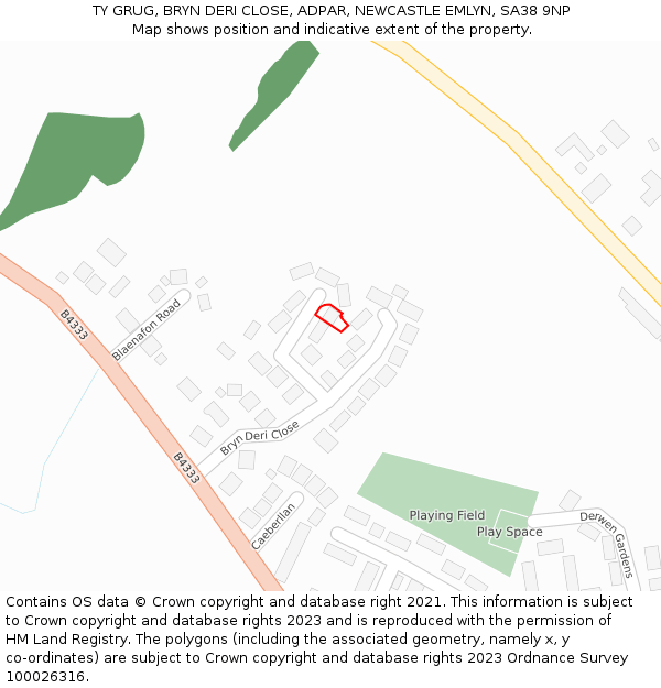 TY GRUG, BRYN DERI CLOSE, ADPAR, NEWCASTLE EMLYN, SA38 9NP: Location map and indicative extent of plot