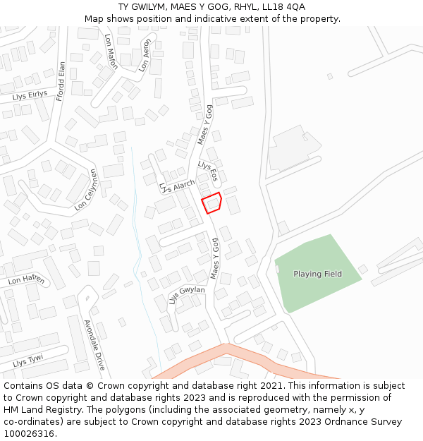 TY GWILYM, MAES Y GOG, RHYL, LL18 4QA: Location map and indicative extent of plot