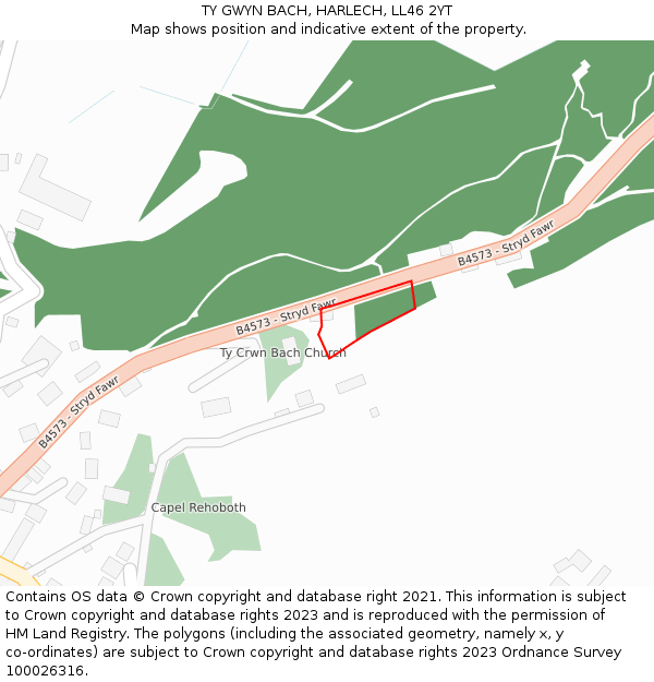 TY GWYN BACH, HARLECH, LL46 2YT: Location map and indicative extent of plot