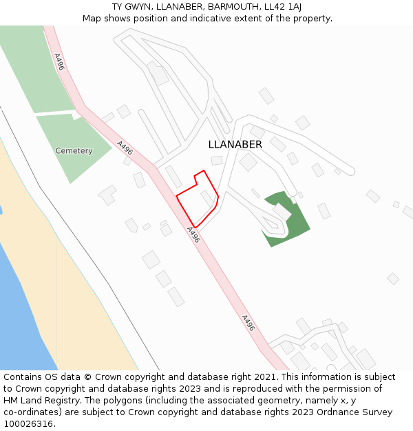 TY GWYN, LLANABER, BARMOUTH, LL42 1AJ: Location map and indicative extent of plot