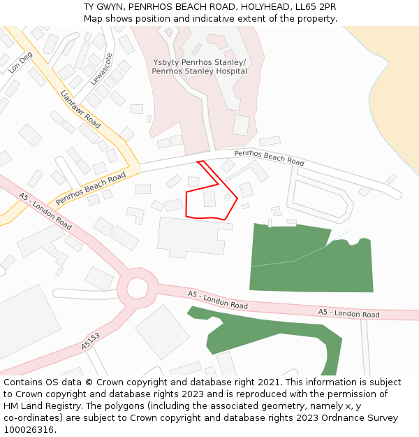 TY GWYN, PENRHOS BEACH ROAD, HOLYHEAD, LL65 2PR: Location map and indicative extent of plot