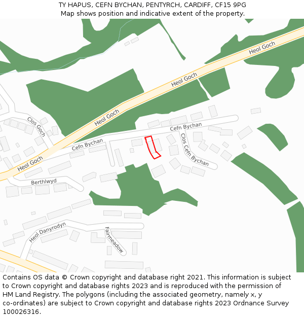 TY HAPUS, CEFN BYCHAN, PENTYRCH, CARDIFF, CF15 9PG: Location map and indicative extent of plot