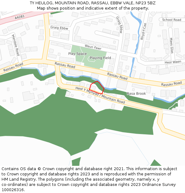 TY HEULOG, MOUNTAIN ROAD, RASSAU, EBBW VALE, NP23 5BZ: Location map and indicative extent of plot