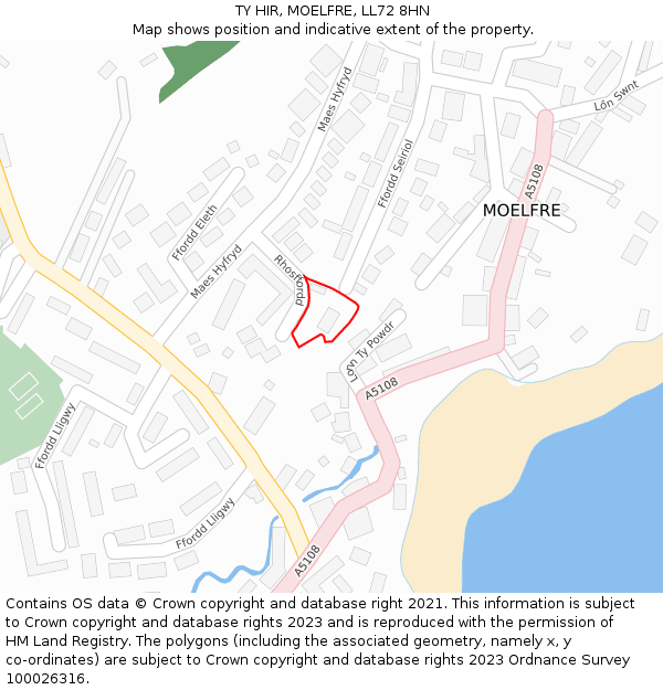 TY HIR, MOELFRE, LL72 8HN: Location map and indicative extent of plot