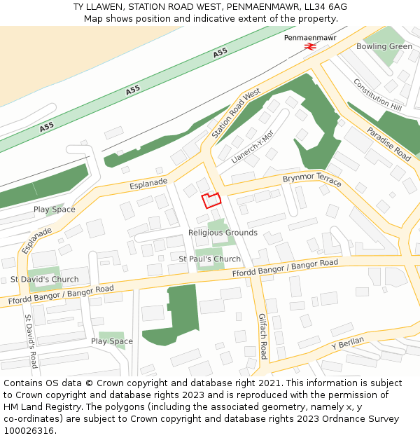 TY LLAWEN, STATION ROAD WEST, PENMAENMAWR, LL34 6AG: Location map and indicative extent of plot