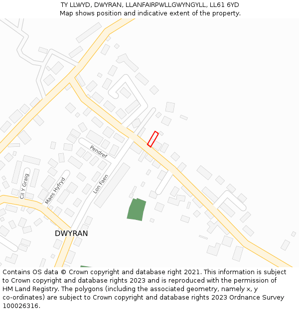 TY LLWYD, DWYRAN, LLANFAIRPWLLGWYNGYLL, LL61 6YD: Location map and indicative extent of plot