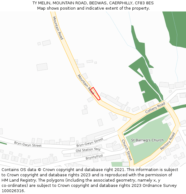 TY MELIN, MOUNTAIN ROAD, BEDWAS, CAERPHILLY, CF83 8ES: Location map and indicative extent of plot