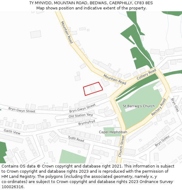 TY MYNYDD, MOUNTAIN ROAD, BEDWAS, CAERPHILLY, CF83 8ES: Location map and indicative extent of plot